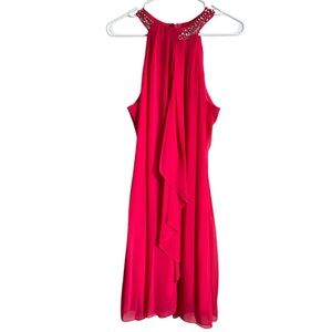 SLNY Fashions Women's Jewel Halter Neckline Cocktail, Wedding, Party Dress